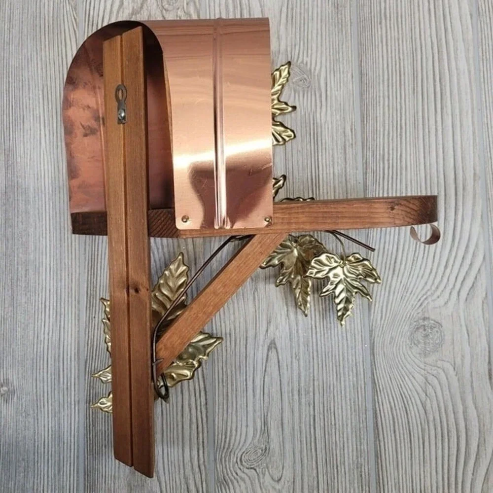 Mailbox Wall Sconce Shelf Copper Gold Autumn Maple Leaves Rustic Decor